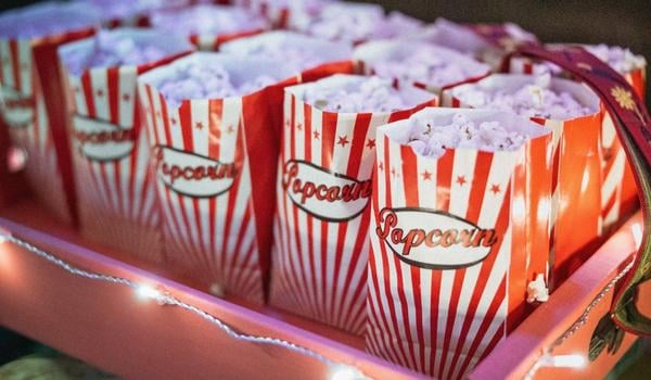 Red and white striped popcorn bags
