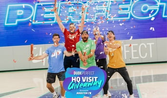 Image of Dude Perfect with confetti for their giveaway